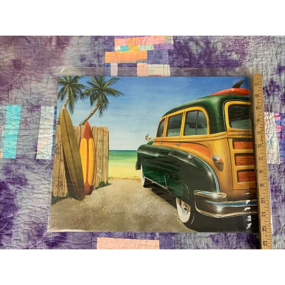 Route 66 Retro Auto Beach Surf Metal 16x12.5 Sign Decor Bar Man Cave Shop